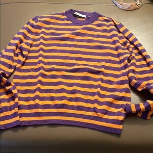 Zara women’s Purple and Orange Striped Crewneck Sweater